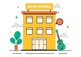 Musical Training Illustration Featuring Beginners and Professionals Playing Instruments in a Cartoon Background vector
