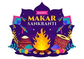 Traditional Indian Festival Makar Sankranti with Colorful Kites and Spools Design vector