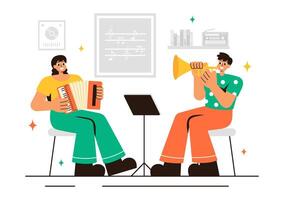 Music Academy Illustration with Students Playing Instruments and Singing in a Flat Style Cartoon Background vector