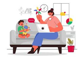 Multitasking Mother Illustration of a Mom Handling Work and Parenting at the Same Time vector