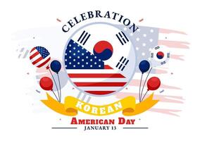 Commemorative Illustration for Korean American Day Featuring Allied Flags in Flat Design vector