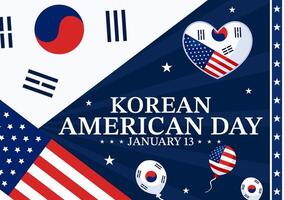Korean American Day Commemorative with USA and South Korean Flags in Flat Art vector