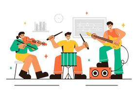 Flat Cartoon Illustration of a Music Academy with Singing Lessons and Instrument Training vector