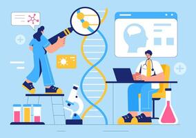 DNA Biomarker Illustration with Structural Chemistry and Nanoscience in a Flat Style vector