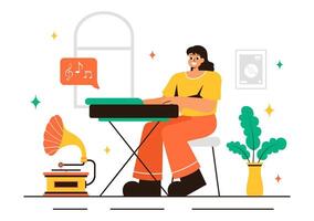 Illustration of a Music Class with Learners Practicing Musical Instruments in a Flat Style Background vector