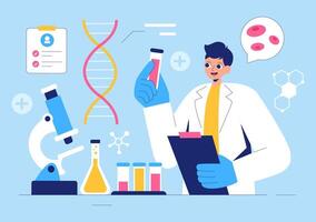 Nanotechnology and Biomarker Research Illustration with DNA and Molecular Formulas vector