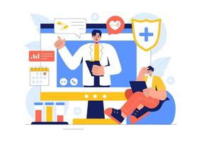 Illustration of Remote Patient Monitoring with Digital Health Technology in a Flat Background vector