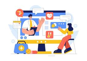 Remote Patient Health Tracking Illustration with Digital Devices in Flat Design vector