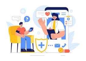 Flat Style Illustration of Remote Health Data Monitoring Using Smart Devices vector