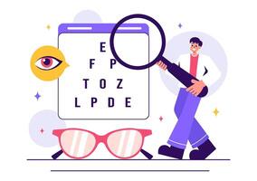 Eye Doctor Illustration of Vision Checkups and Spectacle Technology in a Flat Style Cartoon Scene vector