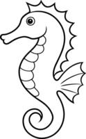 Sea horse and fish outline art illustration design, simple objects isolated on white background. Hand drawn colouring page. vector