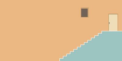 Minimalist pastel architecture with stairs, wall, door and window flat design graphic illustration have blank space. vector