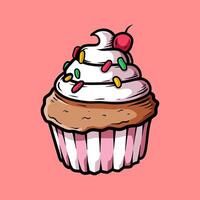 muffin with cream and full of sprinkle isolated drawing line art style sketch classic vintage design illustration vector