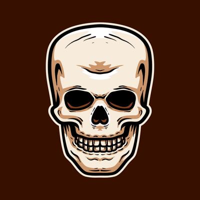 old human skull isolated colored drawing line art style sketch classic vintage design illustration