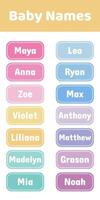 Set of cards with baby names. Labels for a notebook. Name stickers. vector