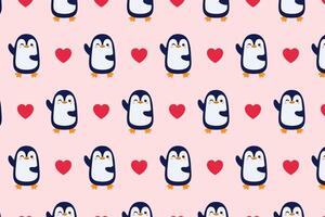 Cute pattern. Penguin and hearts. illustration vector