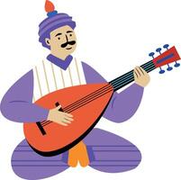 Folk man playing a string instrument, flat illustration vector