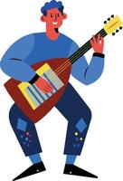A flat illustration of male musician playing string instrument vector