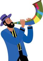 Flat character illustration of a shofar player vector