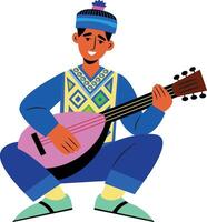 A flat style illustration of lute player vector