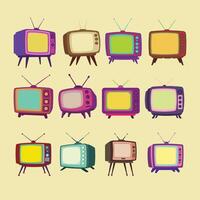 A colorful illustration featuring twelve retro-styled televisions with varying colors and designs vector