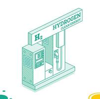 Hydrogen fuel filling station h2. Isometric outline concept. Object isolated on white background. Clean ecology energy. vector