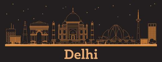 Outline Delhi India City Skyline with orange Buildings. Business Travel and Concept with Modern Architecture. Delhi Cityscape with Landmarks. vector