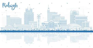 Outline Raleigh North Carolina City Skyline with Blue Buildings and reflections. Raleigh Cityscape with Landmarks. Business Travel and Tourism Concept with Modern Architecture. vector