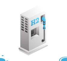 Hydrogen fuel filling station h2. Isometric concept. Object isolated on white background. vector