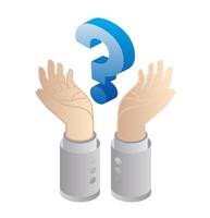 Isometric Hands Hold Big Question Mark. FAQ Concept Isolated on White. Illustration. vector