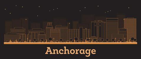 Outline Anchorage Alaska City Skyline orange Buildings. Business Travel and Concept with Modern Architecture. Anchorage Cityscape with Landmarks vector