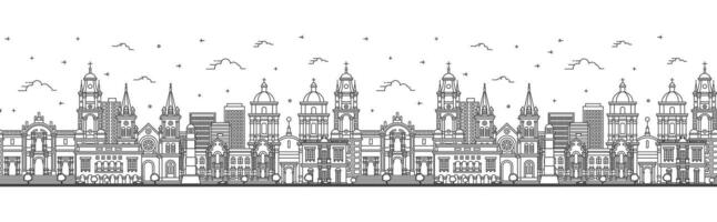 Seamless pattern with Outline Lima Peru City Skyline with Modern and Historic Buildings Isolated on White. Lima Cityscape with Landmarks. vector