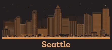 Outline Seattle Washington City Skyline with orange Buildings. Business Travel and Concept with Modern Architecture. Seattle Cityscape with Landmarks. vector