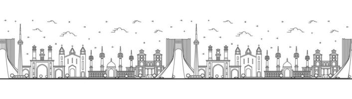 Seamless pattern with Outline Tehran Iran City Skyline with Modern and Historic Buildings Isolated on White. Teheran Persia Cityscape with Landmarks. vector