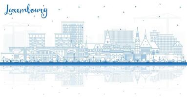 Outline Luxembourg City Skyline with Blue Buildings and reflections. Luxembourg Cityscape with Landmarks. Business Travel and Tourism Concept with Historic Architecture. vector