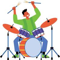 A flat character illustration of a drummer vector