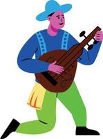 Flat illustration of a person playing hurdy gurdy vector