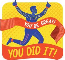 Flat sticker showcasing a winning character with you did it typography vector