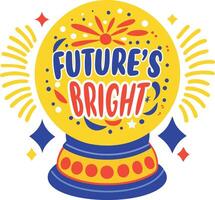 Flat sticker of a crystal ball with bright future written on it vector