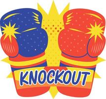 Boxing gloves with knockout text, flat style sticker vector