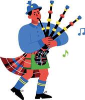 A flat character illustration of a bagpiper vector