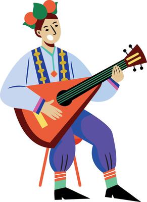 Flat illustration of smiling balalaika player
