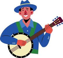 A flat character illustration of happy banjo player vector