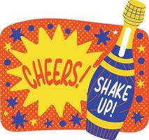 A flat sticker of celebrating drink with cheers typography vector