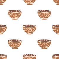Cartoon beown wood pattern bowl seamless pattern. vector