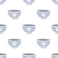 Cartoon white heart pattern bowl seamless pattern. vector