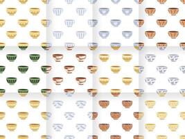 Collection of Cartoon bowl with beautiful pattern, seamless pattern. vector