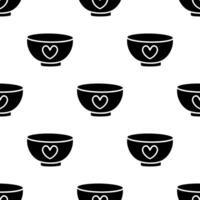 Cartoon heart pattern bowl silhouette seamless pattern. vector