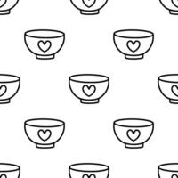Cartoon heart pattern bowl seamless pattern. vector