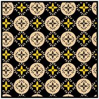 Seamless black pattern with beige and yellow floral motifs, A geometric design composed of yellow and black squares, creating a striking square pattern. vector